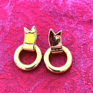 Vintage 80s Signed Liz Claiborne Gold Mini Doorknocker Style Earrings